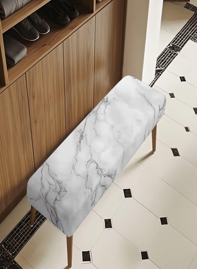 Tnasranmo Marble Bench Cushion Cover Ottoman Cover Rectangle Stretch Slipcover Stretch Storage Ottoman Bench Slipcover for Living Room, Bedroom, Kitchen Removable White - Image 2